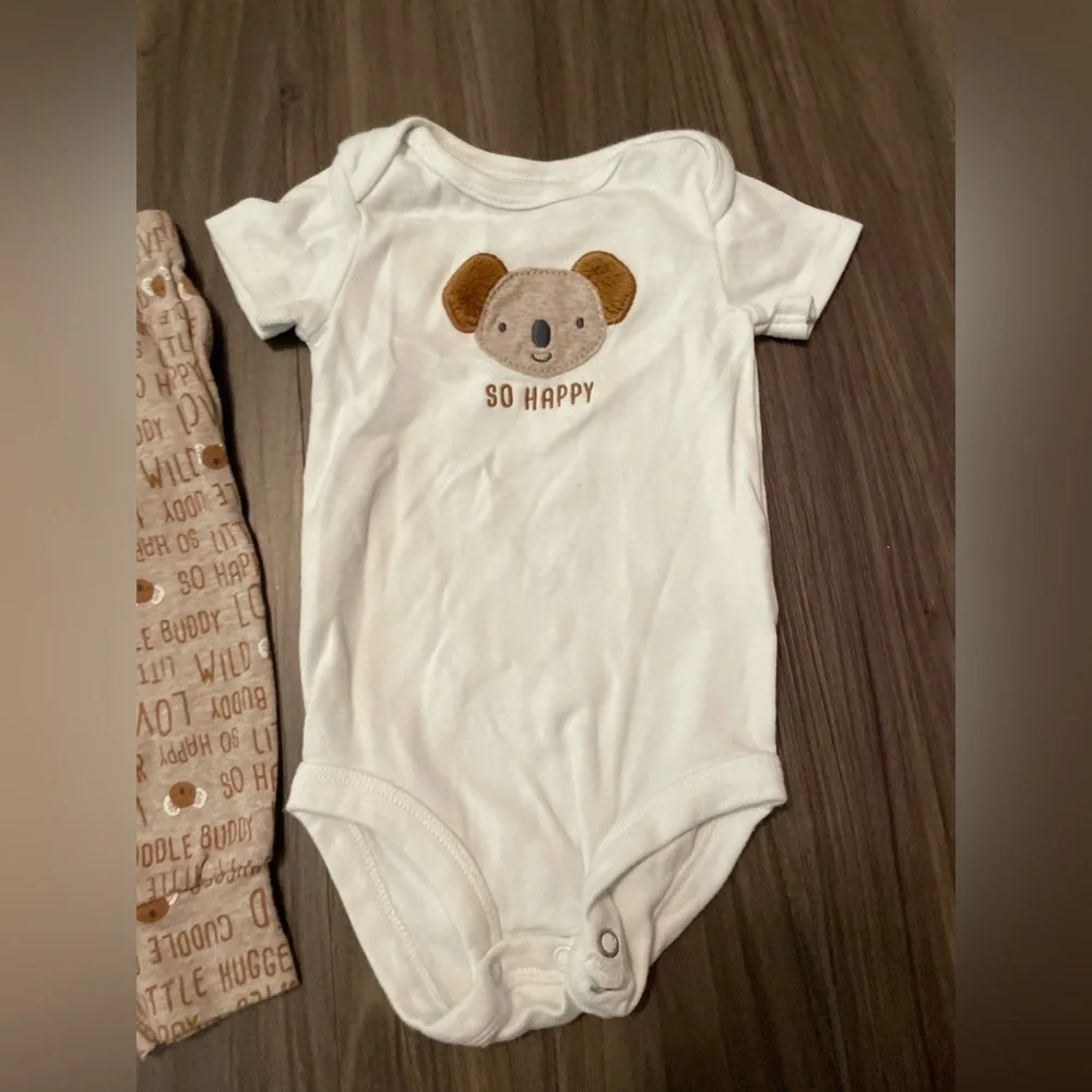 Carter's White and Brown Koala Baby Cozy Set size 3/6M